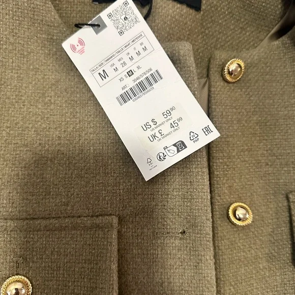 Zara Khaki Blazer with Gold Buttons - Picture 2 of 6